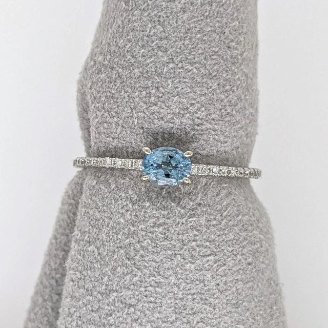 East West Aquamarine Ring with Natural Diamonds in Solid 14K White Gold Oval 3x5mm For Sale - Image 11 of 11