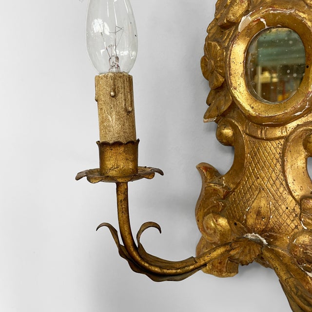 Italian Two Light Wall Lamps with Mirror, 1700s, Set of 2 For Sale - Image 13 of 18