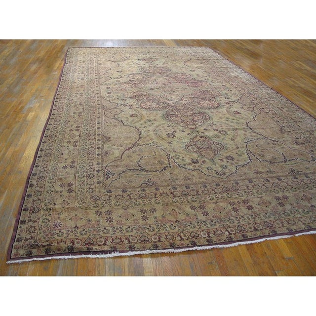 1880s Ivory Antique Classic Floral Medallion Design Fine Kerman Oversized Rug For Sale - Image 4 of 6