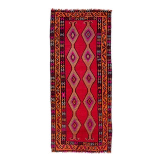 Mid-20th Century Turkish Kilim Red Handmade Tribal Wool Runner For Sale