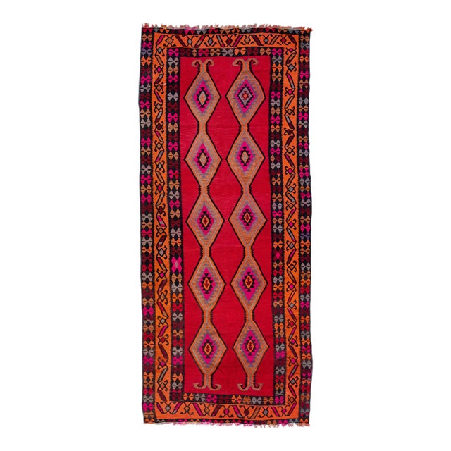 Mid-20th Century Turkish Kilim Red Handmade Tribal Wool Runner For Sale