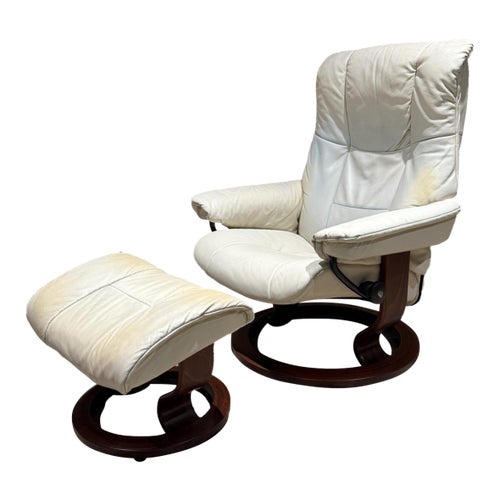 Stressless White Leather Chair And Ottoman Scandinavian Ekornes