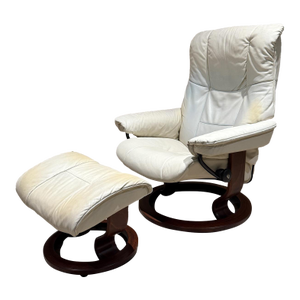 Scandinavian Ekornes Stressless Recliner White Lounge Chair + Ottoman