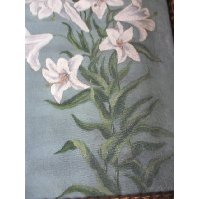 Antique Oil on Canvs White Lily in Fine Ornate Gold Gilt Frame For Sale - Image 9 of 11