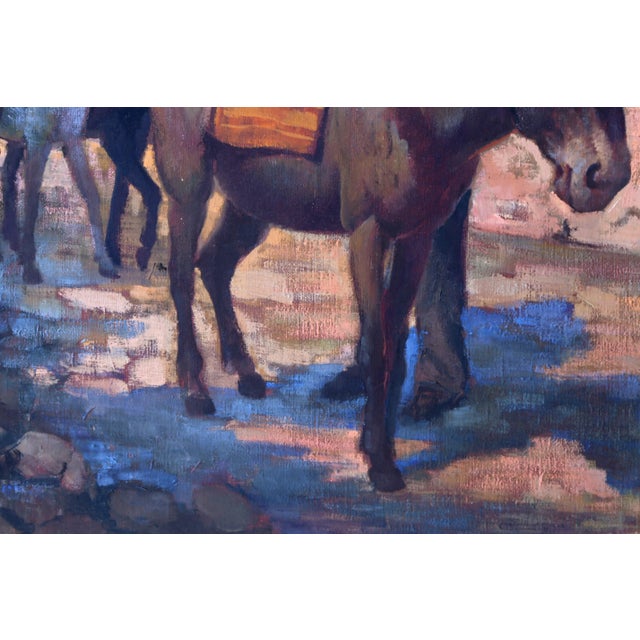 Ready the Horses Jalal Gharbi 1970 Oil on Canvas 24 x 30 in. (60.96 x 76.2 cm) An oil painting of Cowboys preparing to...