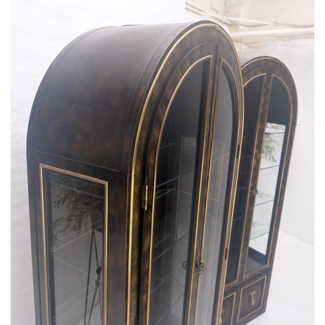 Pair of Burl Wood Dark Olive Green Dome Shape Vitrine Cabinets Mastercraft MINT For Sale - Image 10 of 18