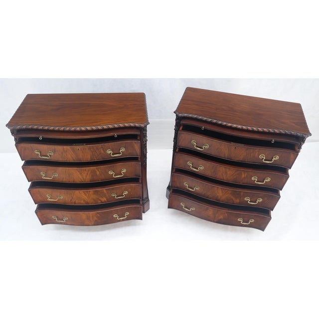 Pair Flame Mahogany Brass Pulls 4 Drawers Pull Out Trays Bachelor Chest Dresers For Sale - Image 10 of 15