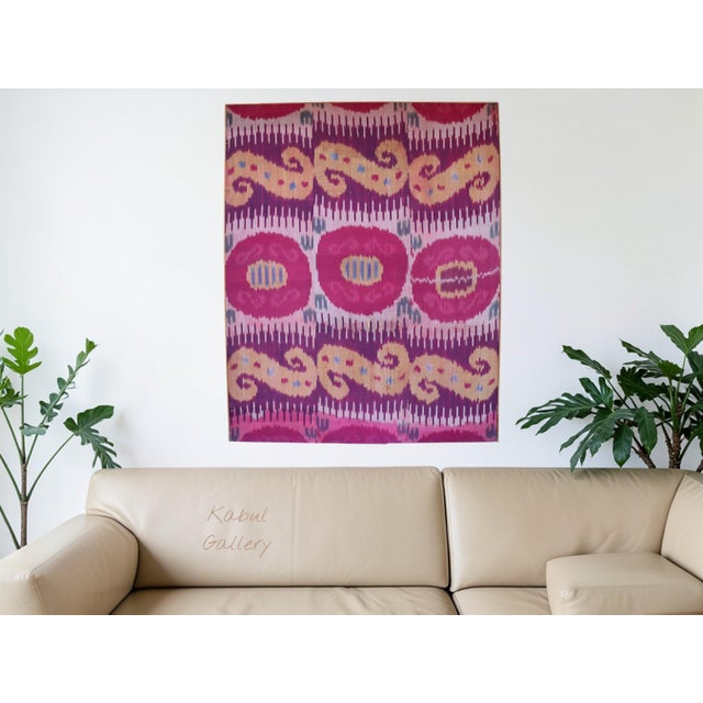 Old / Antique Gorgeous handwoven silk Ikat weaving in rich magenta, Yellow and purple color, circa late early 20th...