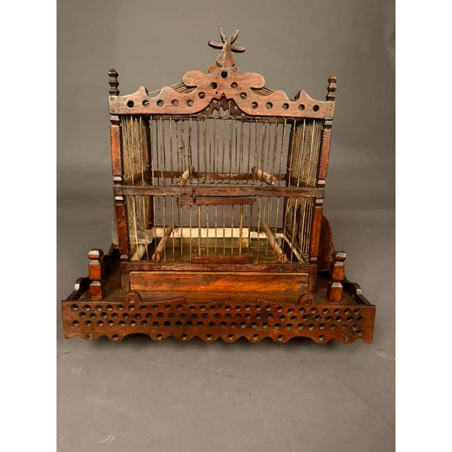 French Folk Art Finch Bird Cage in Fruitwood & Steel, Circa 1890 For Sale - Image 4 of 14