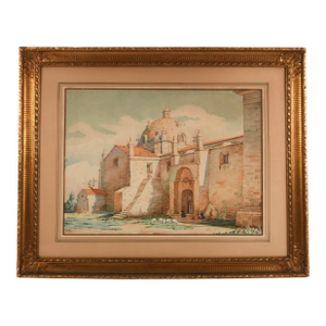 Framed Signed A. Velandoa Peruvian Church Watercolor Painting