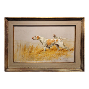 Maud Earl -Study of Two Pointers on Point in a Field -1907 Oil Painting -Two Dogs