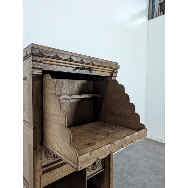 Mid-Century Oak Roll-Top Bar Cabinet For Sale - Image 4 of 11