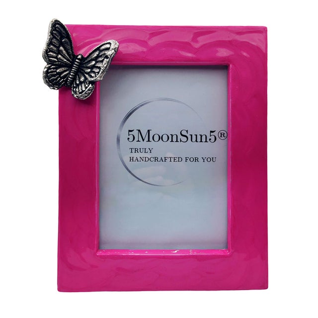 Pink Butterfly Heart Cremation Urn With Hand Stand With Picture Frame With Silver Butterfly 7x9 Inches | Memorial Keepsake for Ashes, For Sale - Image 14 of 14