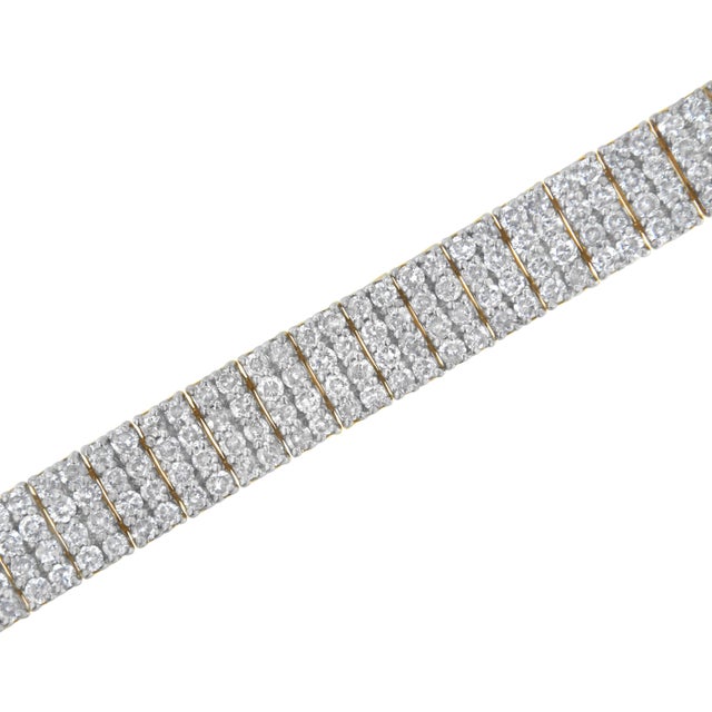2020s IGI Certified 14K Yellow Gold Plated Sterling Silver 10.0 Cttw Faint Brown Diamond 4 Row Tennis Bracelet For Sale - Image 5 of 7