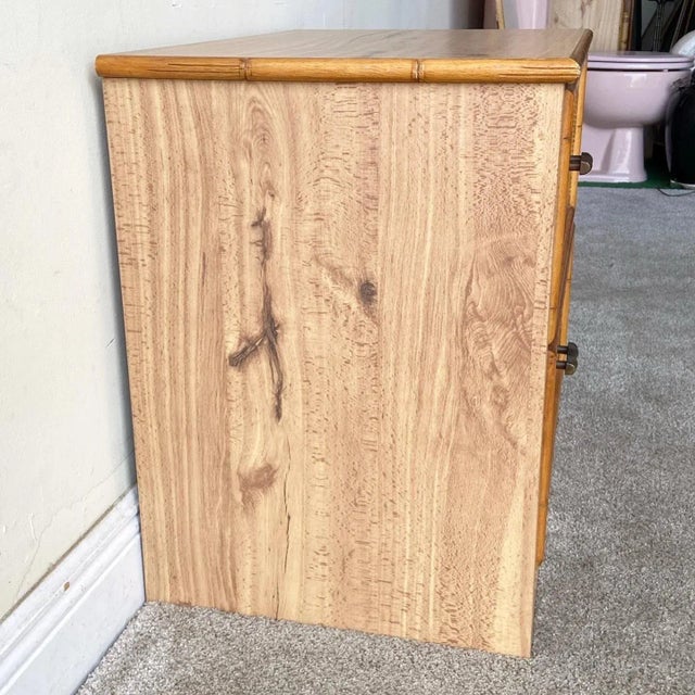 Boho Chic Wood Grain Laminate Faux Bamboo & Wicker Nightstand For Sale In Miami - Image 6 of 7