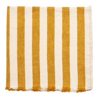 Deborah Rhodes Washed Fringe Awning Stripe Napkins, Mustard, Set of 4 For Sale