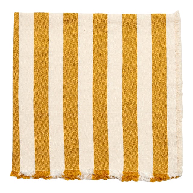 Deborah Rhodes Washed Fringe Awning Stripe Napkins, Mustard, Set of 4 For Sale