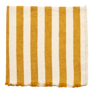Deborah Rhodes Washed Fringe Awning Stripe Napkins, Mustard, Set of 4