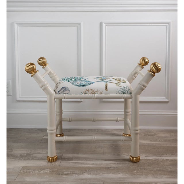 Port 68 Boca White Ocean Bamboo Bench For Sale - Image 4 of 9