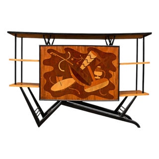 Brazilian Bar in Imbuia, Roxinho & Pau Marfim With Party Motif Marquetry, 1950s For Sale