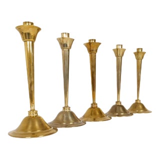 Mid-Century Swedish Candlesticks in Brass by Lars Holmström, Set of 5 For Sale