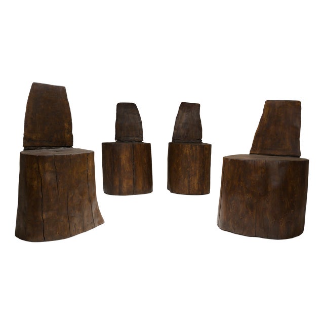 Vintage French Vernacular Monoxyl Chairs in Birch, 1960s, Set of 4 For Sale