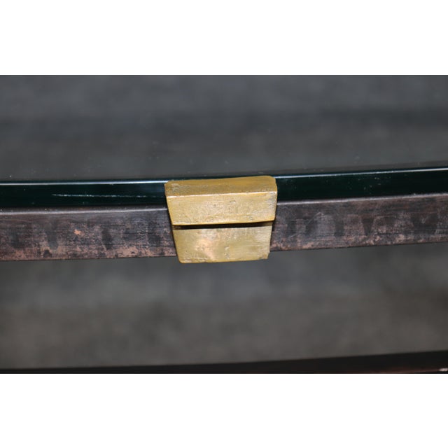 1970's Vintage Metal Glass and Brass Coffee Table For Sale - Image 4 of 8