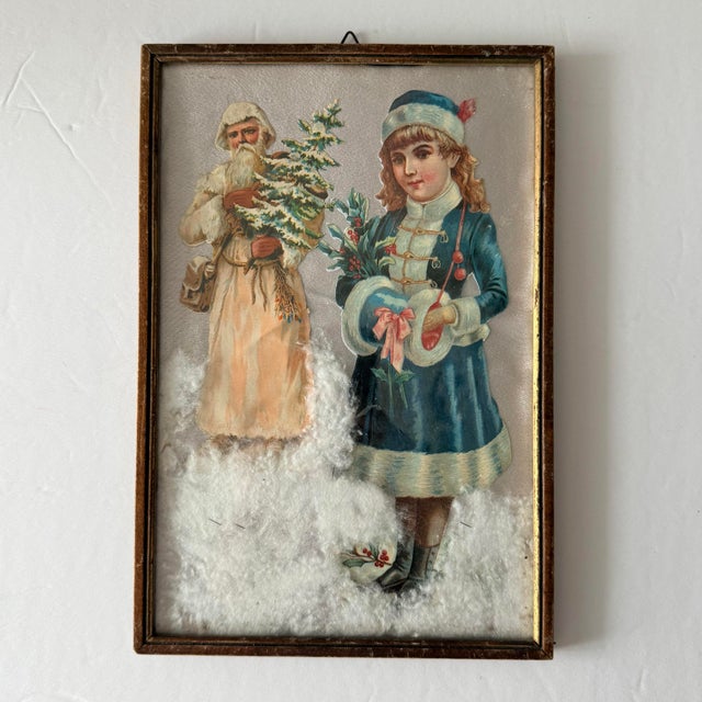 1950s Vintage 1950s Italian Handmade Christmas Santa Wall Art With Faux Snow – Pair For Sale - Image 5 of 9