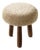 Custom Awassi Tripod Ottoman Footstool — Turned Walnut Legs — Camel Tan Bouclé For Sale