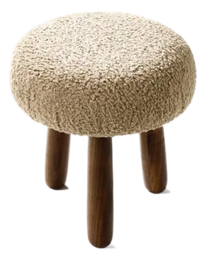 Custom Awassi Tripod Ottoman Footstool — Turned Walnut Legs — Camel Tan Bouclé