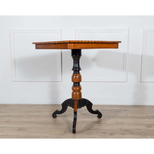 Wood 19th Century Small Italian Marquetry Table in Walnut, Rosewood, and Maple For Sale - Image 7 of 12