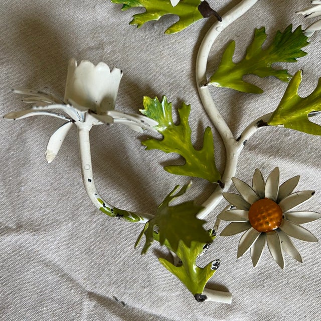 Vintage Italian Floral Daisy Tole Wall Mounted Candle Holder For Sale In New York - Image 6 of 8