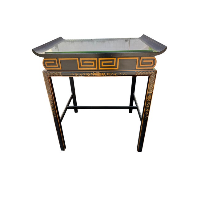 Chinoiserie Asian Altar Style Leather Side Table For Sale - Image 3 of 8