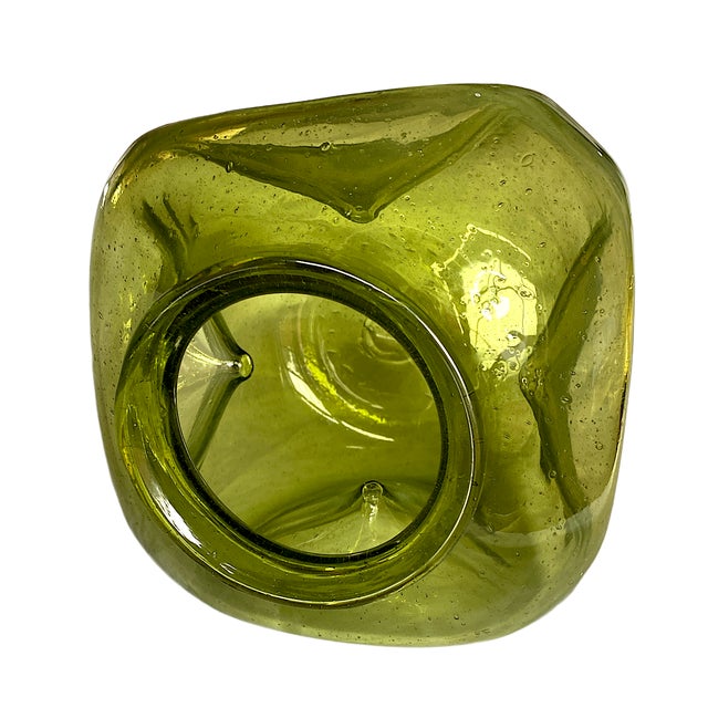 1950s Large 1950s Winslow Anderson for Blenko Attributed Dimpled Lime Green Chartruse Art Glass Vessel For Sale - Image 5 of 8