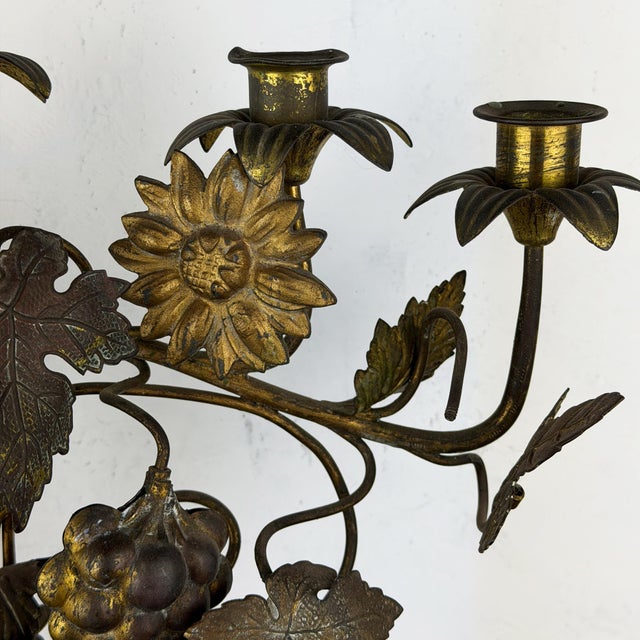 Antique French Candleholder with Flowers and Grapes, 1890s For Sale - Image 4 of 16