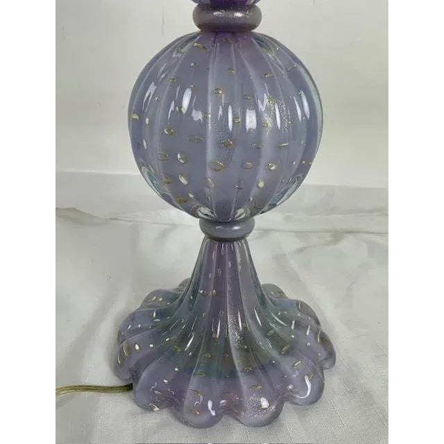 1950s 1950s Soft Lavender/ Gold Flecked Venetian Blown Glass Table Lamp For Sale - Image 5 of 12
