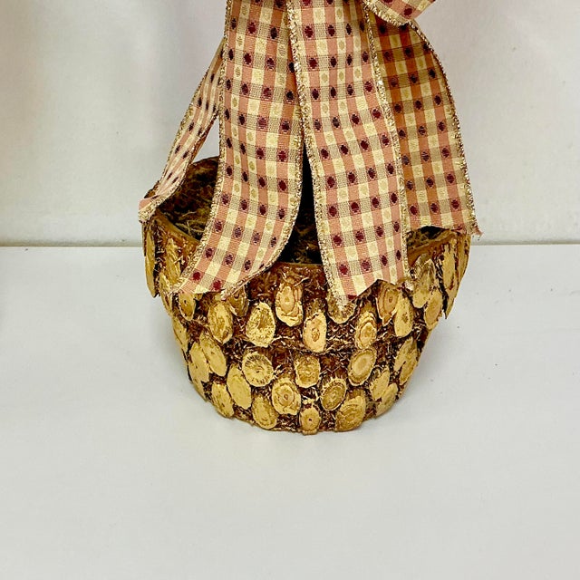 Wood 1980s Vintage Rustic Arts & Crafts Boho Chic Fall Mantel Centerpiece Topiaries - A Pair, Thanksgiving. For Sale - Image 7 of 16