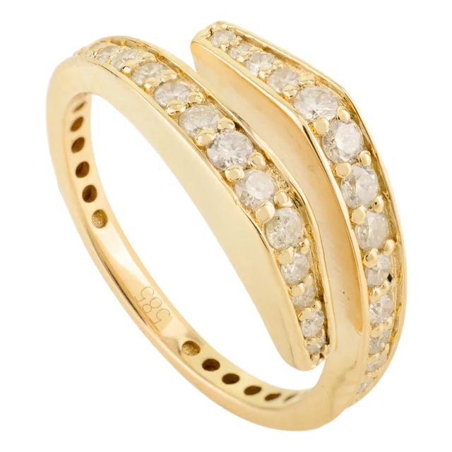 Contemporary Diamond Bypass Ring in 14k Yellow Gold Size 6 For Sale