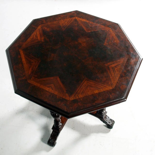19th Century Venetian Renaissance Octagonal Table in Walnut by Testolini Freres for Testolini & Salviati, 1890s For Sale - Image 3 of 8