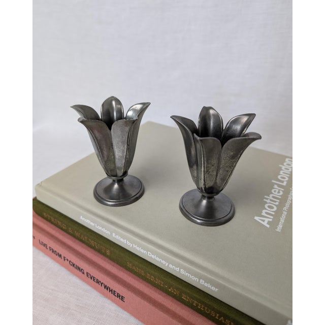 Pewter Tulip Candleholders by Just Andersen, 1930s, Set of 2 For Sale - Image 6 of 12