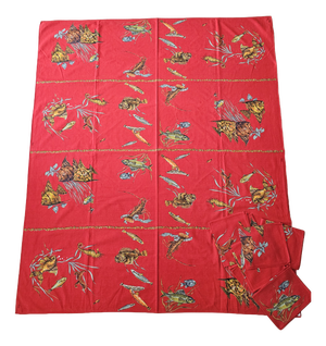 Vintage Marine Print Cotton Tablecloth and Napkins from Lintala, 1970s, Set of 9
