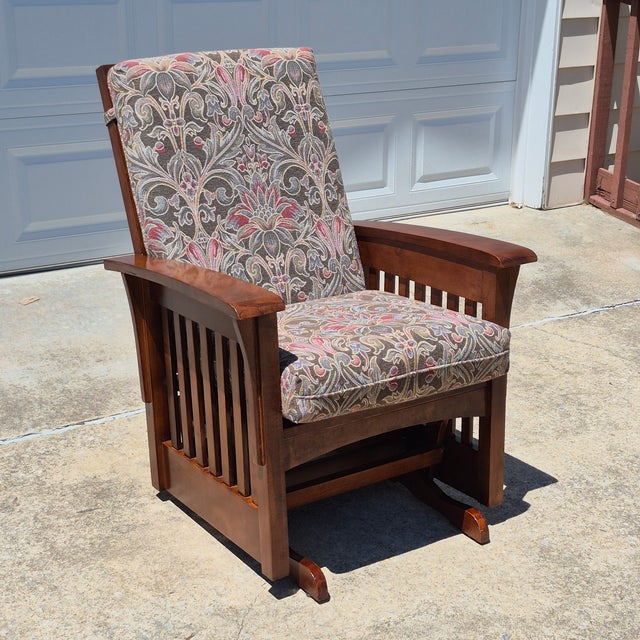 2000 - 2009 2001 Ethan Allen Mission Craftsman Style Cherry Wood Gliding Arm Chair Rocker Glider For Sale - Image 5 of 18
