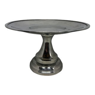 Vintage Stainless Steel 7” Tall Pedestal Cake Stand For Sale