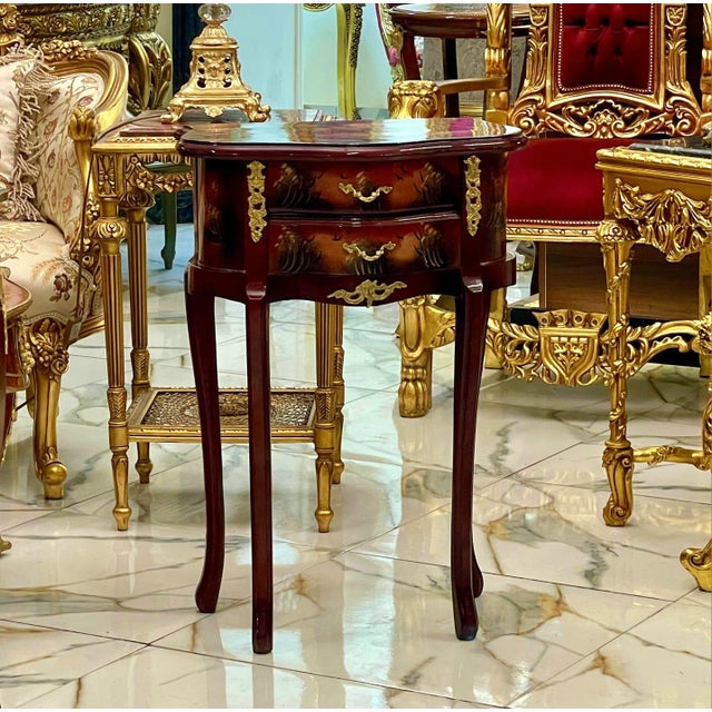 French French Style Hand-Painted Accent Table With 2 Drawers & Gilded Brass Hardware For Sale - Image 3 of 9