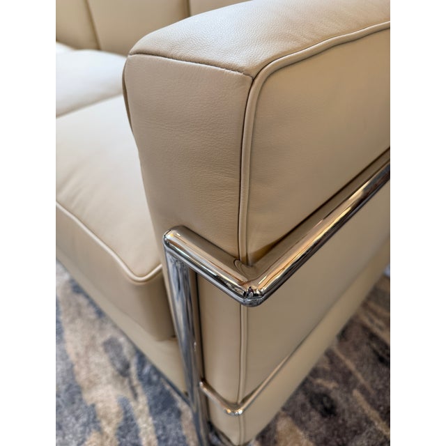Modern Classics Petite Corbusier Style Sofa, Parchment For Sale - Image 10 of 12