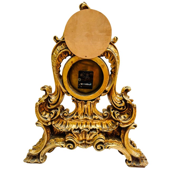 Large Scale Vintage Rococo Style Gilt Table Clock, German Movement For Sale - Image 9 of 11