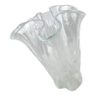 Vintage Muurla Finland Ruffled Folded Handkerchief Vase Clear Blown Art Glass For Sale