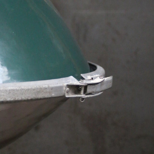 1950s Vintage Industrial French Green Cast Iron and Clear Domed Glass Pendant Lamps by Sammode For Sale - Image 5 of 7