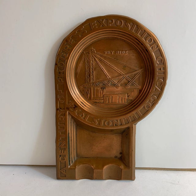 Lovely Art Deco copper ashtray from the 1934 Chicago Exposition A Century of Progress featuring the Sky Ride. Beautiful...