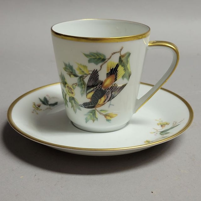 Vintage Hutschenreuther Germany Noblesse Audubon Bird Porcelain Demitasse Cups & Saucers, Set of 4 For Sale In Raleigh - Image 6 of 13